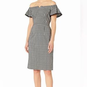 NANETTE LEPORE NWOT Off The Shoulder Black & White Gingham Dress Size 6